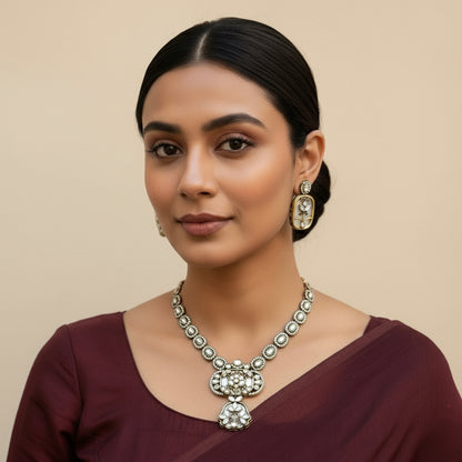 Antique Moissanite Necklace Set with Floral Detailing