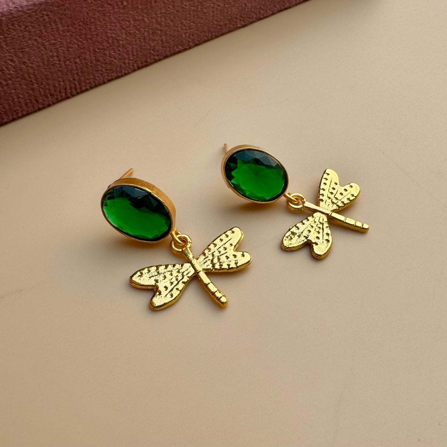 Emerald Dragonfly Drop Earrings