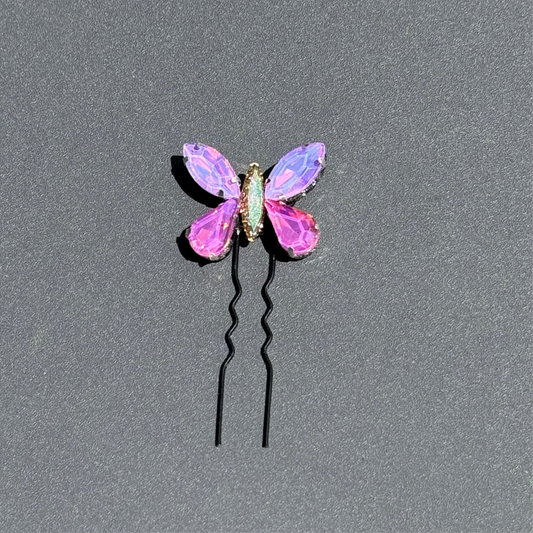 Purple Pink Crystal Butterfly Hair Pin