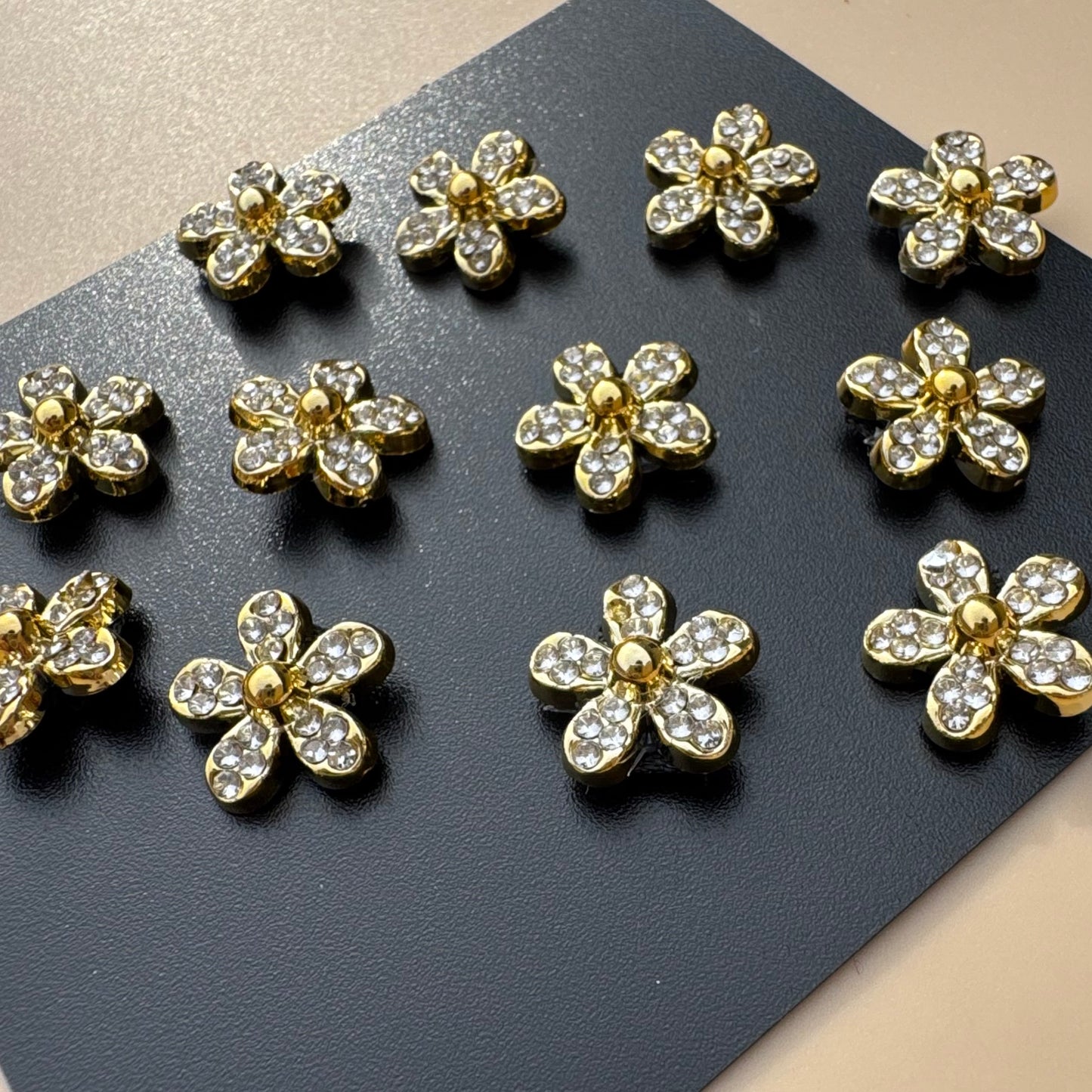 Golden Flower Velcro Hair Accessories – Set of 10 Crystal Floral Clips