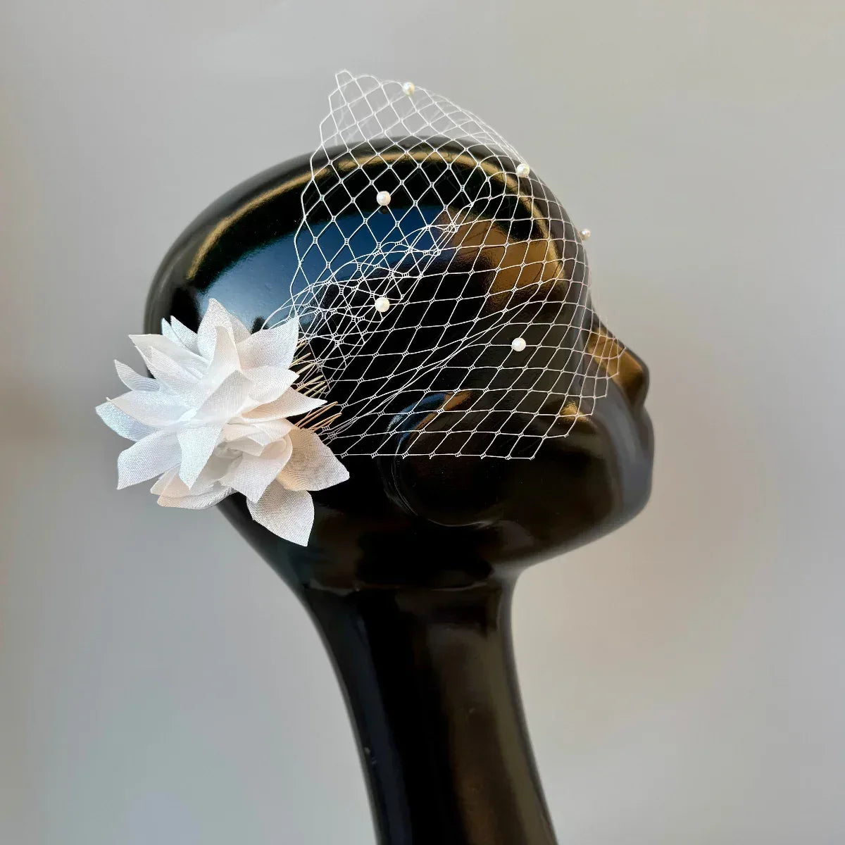 Pearl Petals White Birdcage Veil