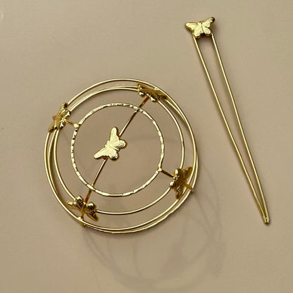 Brass Butterfly Bun Cage Hair Accessory – Elegant Gold Bun Holder