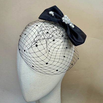 Black Birdcage Veil With Embellished Bow