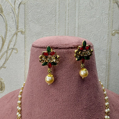 Regal Crescent Kundan Necklace Set – Ruby & Green