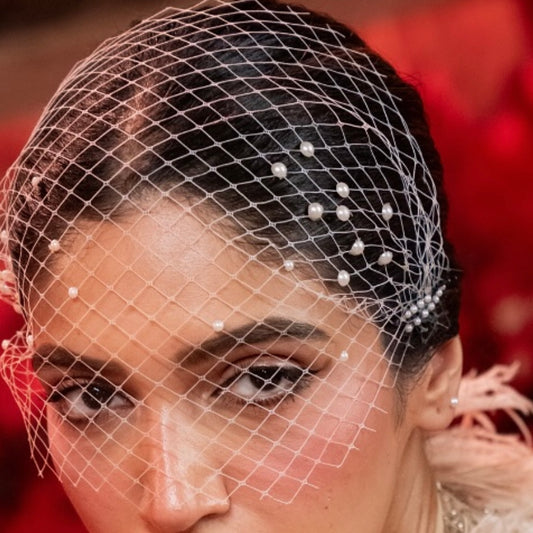 Pearl Embellished Net Veil for Brides & Special Occasions