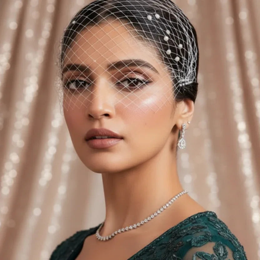 Pearl Net White Veil – Vintage Glam Hair Accessory