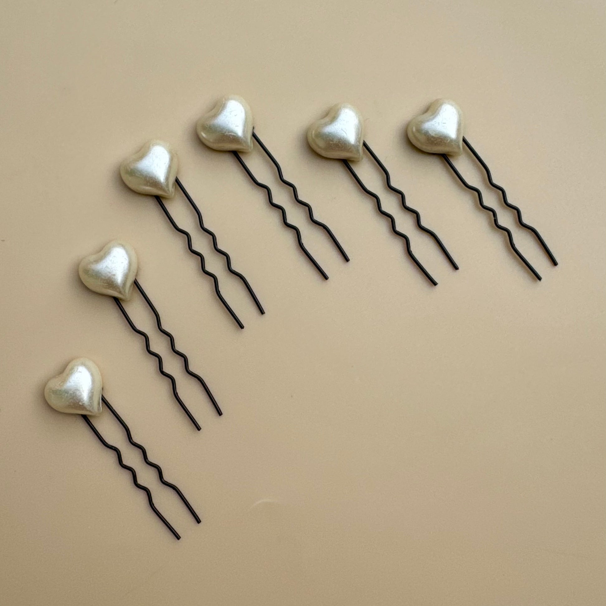 Pearl Heart Bun Pins Set of 6 – Bridal & Party Hair Accessories