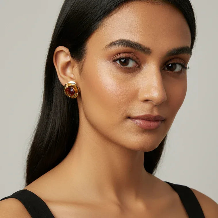 Golden Flower Stud Earrings