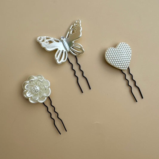 Butterfly & Bloom Pearl Bun Pins Set