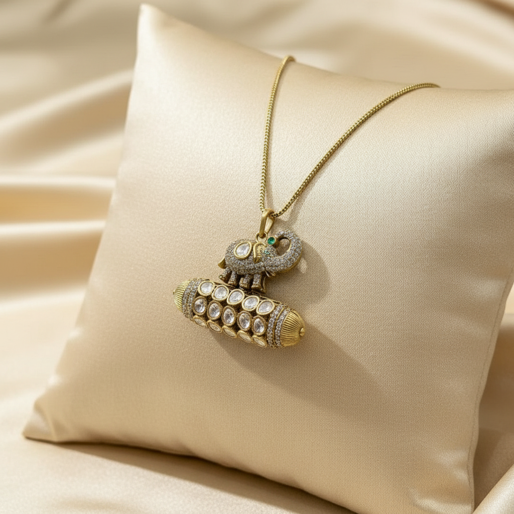 Moissanite Polki Haathi Pendant with Chain