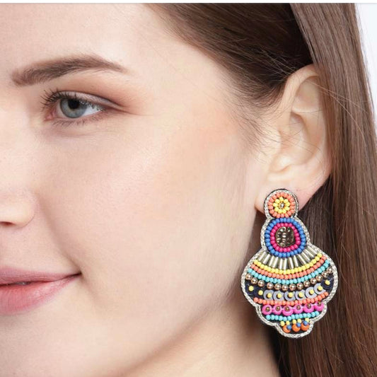 Boho Rainbow Hand-Beaded Statement Earrings