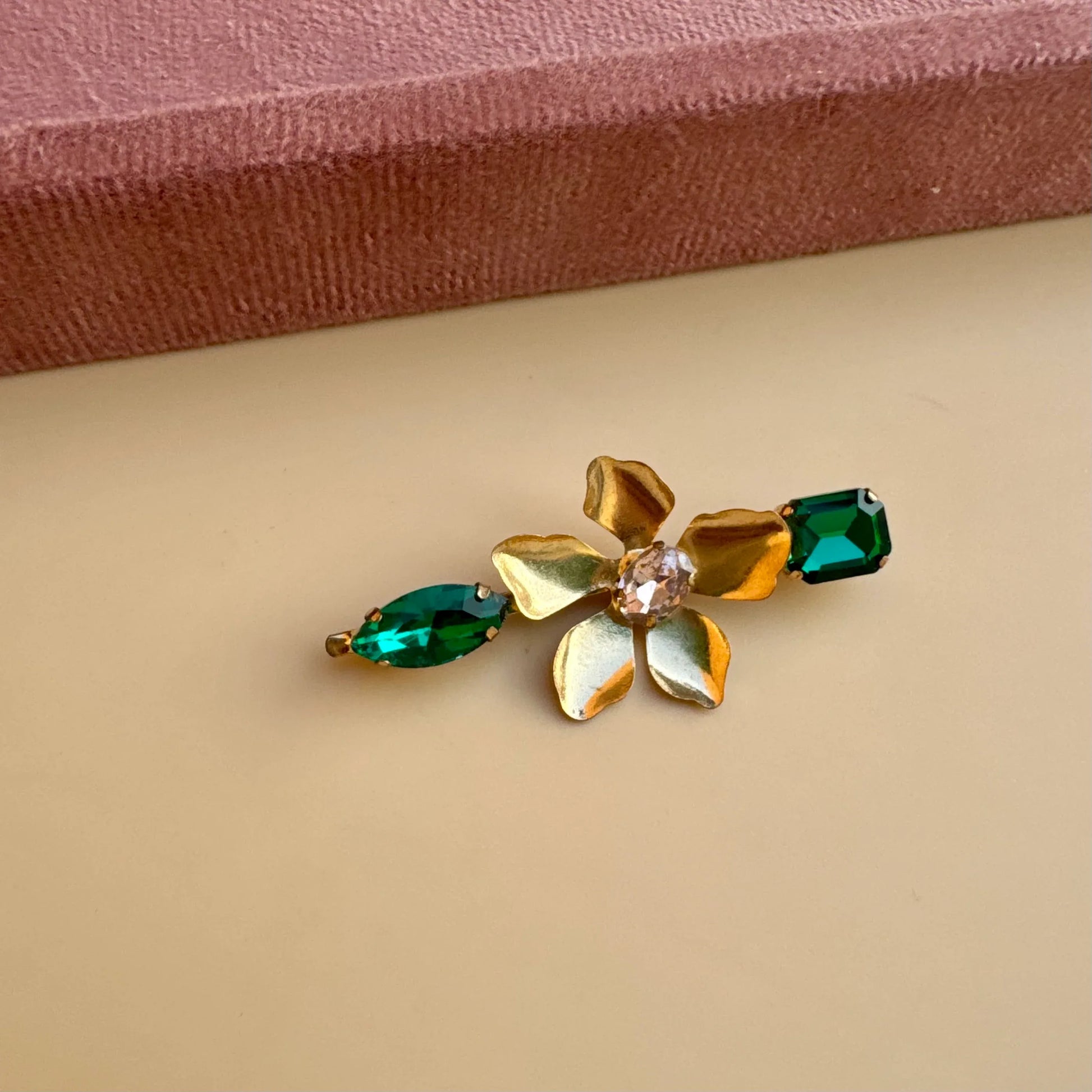 Emerald Floral Crystal Hair Pin