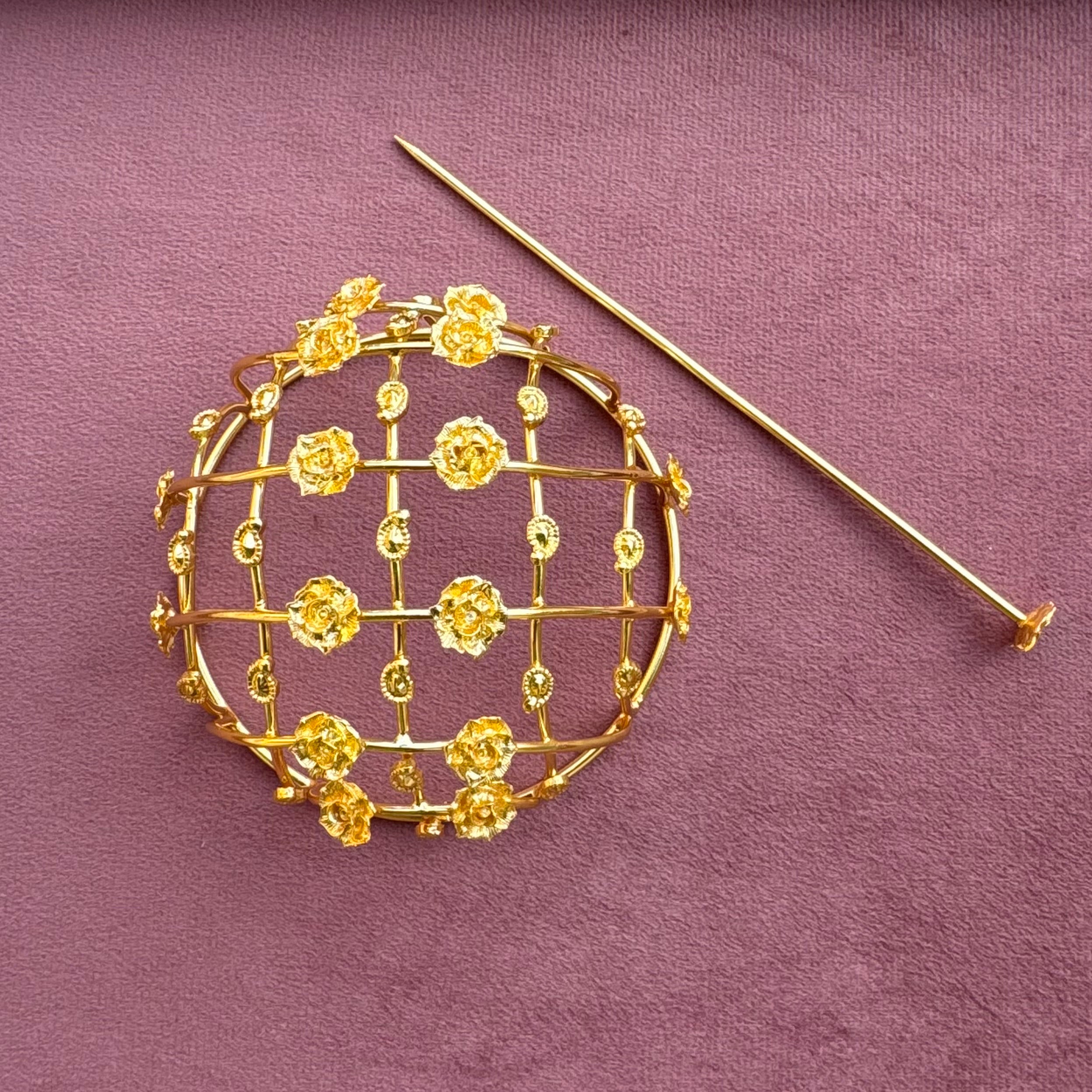 Floral Brass Bridal Bun Cage