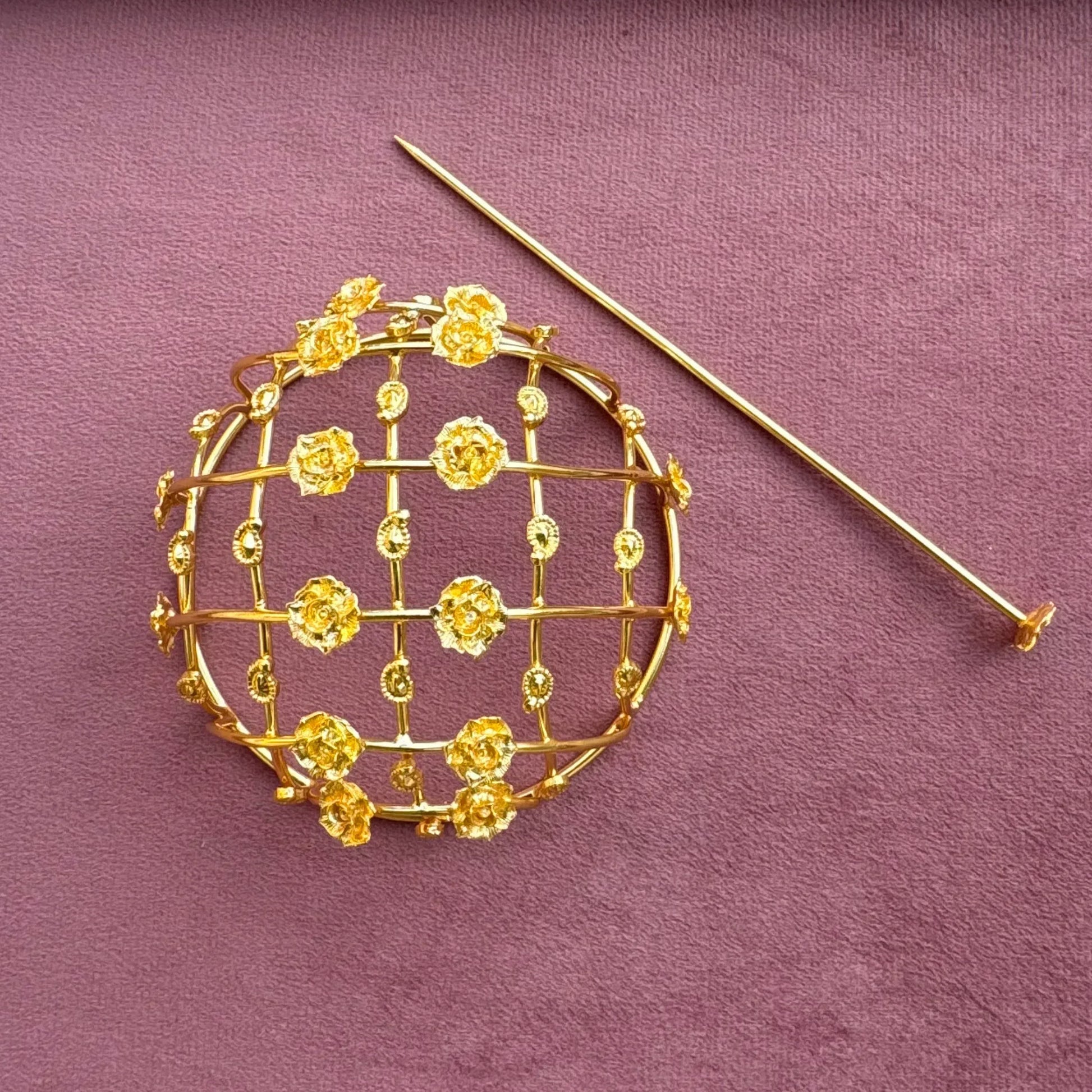 Floral Brass Bridal Bun Cage