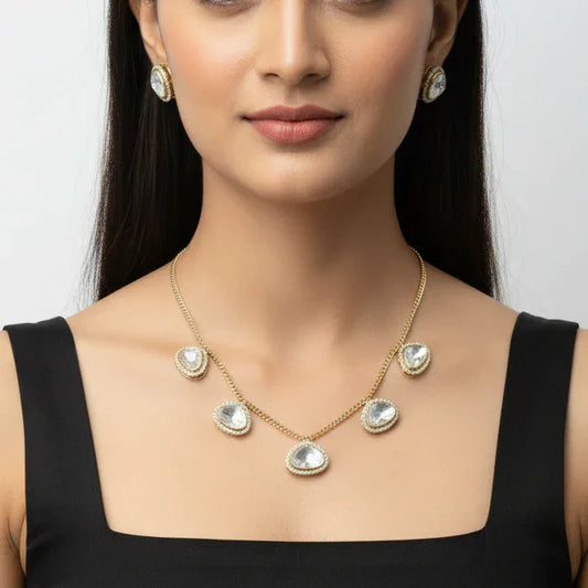 Kundan Necklace Set with Gold Detailing