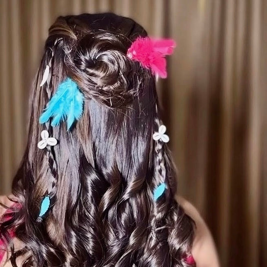 Feather Luxe Hair Pins - Blue & Yellow