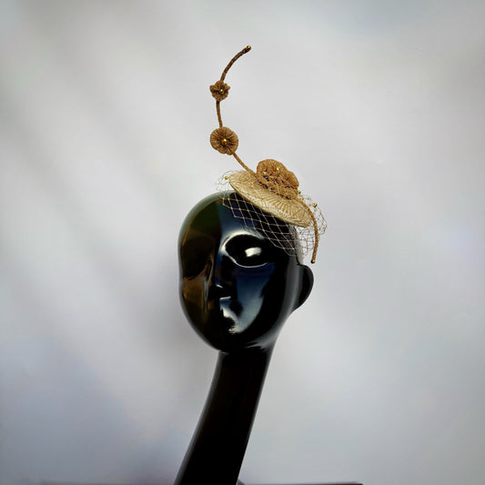 Golden Bloom Veil Fascinator Hat