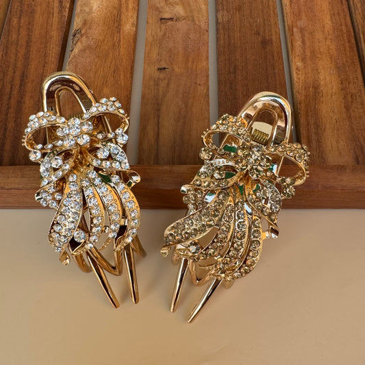 Royal Radiance Bow Claw Clips - Clear Crystal & Champagne tone