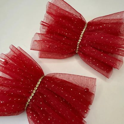 Ruffled Charm Tulle Red Cuff Gloves
