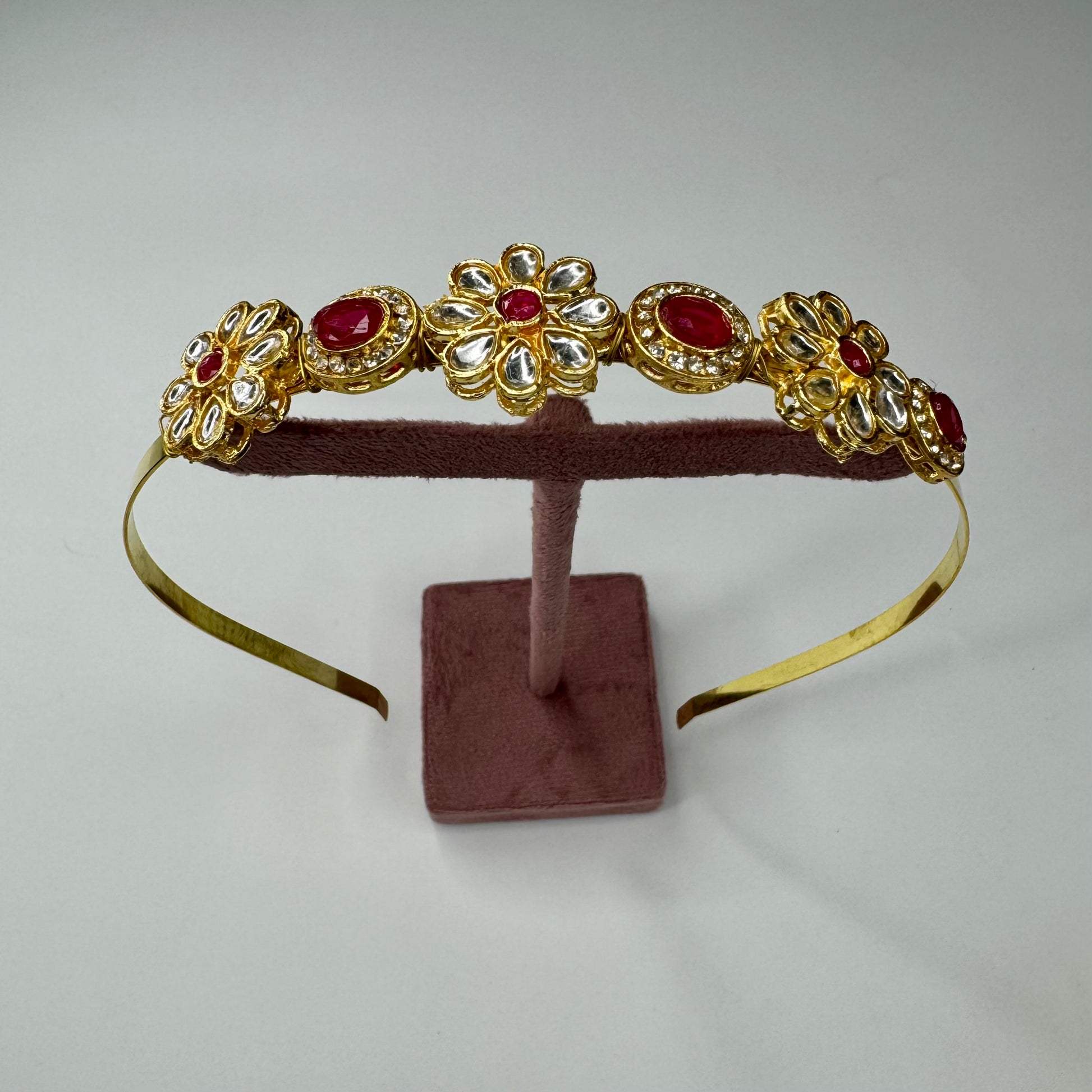 Golden Polki Ruby Kundan Flower Hairband