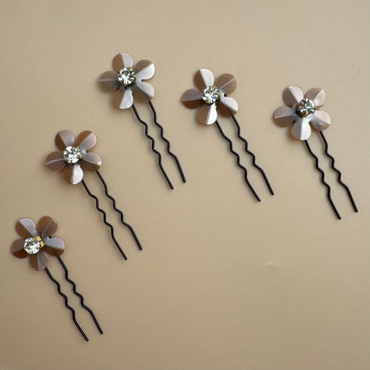 Crystal Bloom Hair Pins - Set of 5