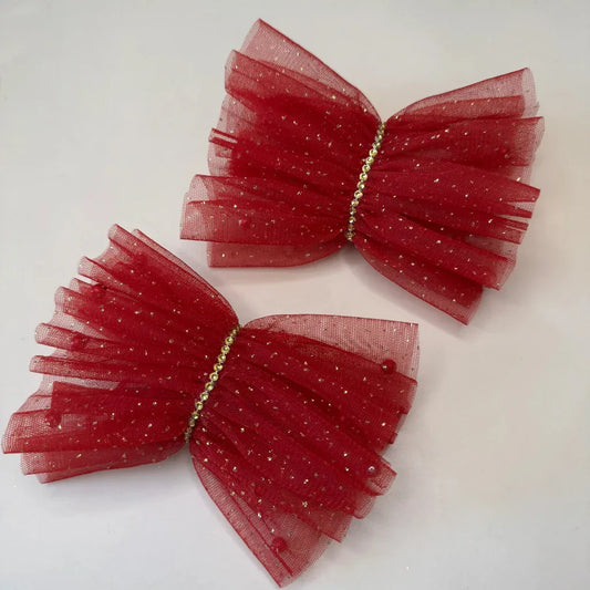 Ruffled Charm Tulle Red Cuff Gloves