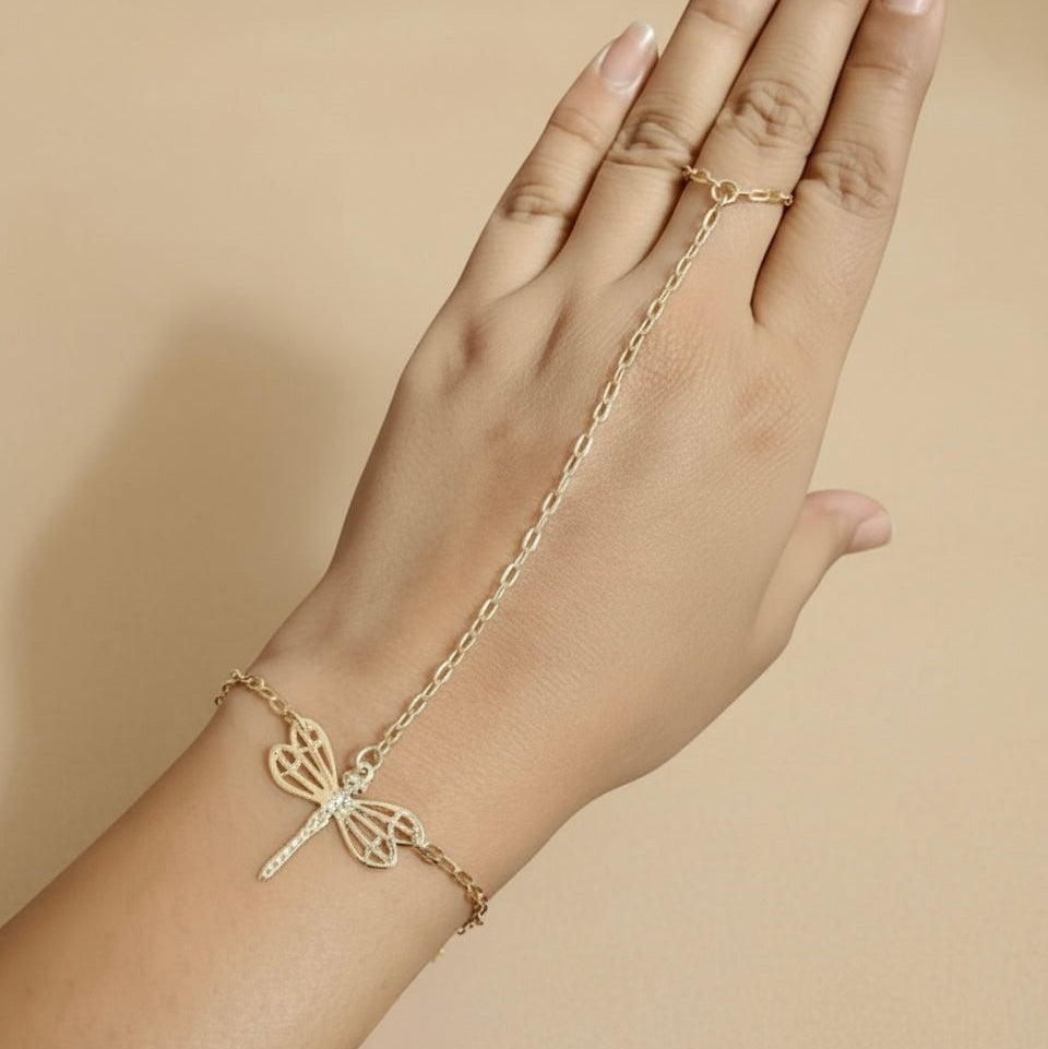 Golden Dragonfly Hand Harness Bracelet