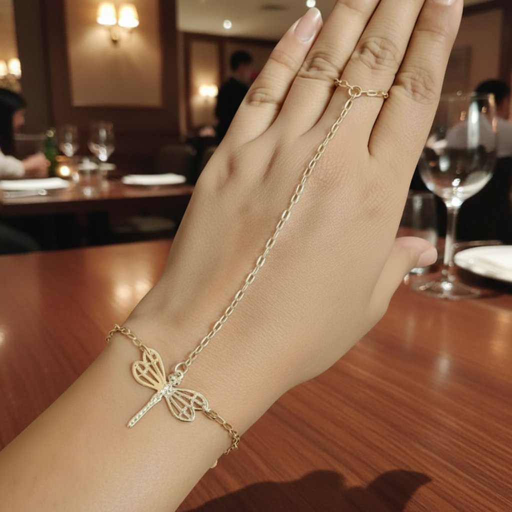 Golden Dragonfly Hand Harness Chain