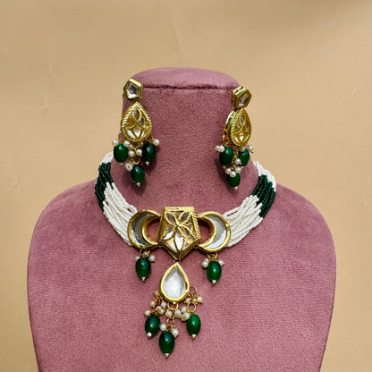 Noor-e-Nazaakat Kundan Beaded Set (Necklace, Earrings & Headband)