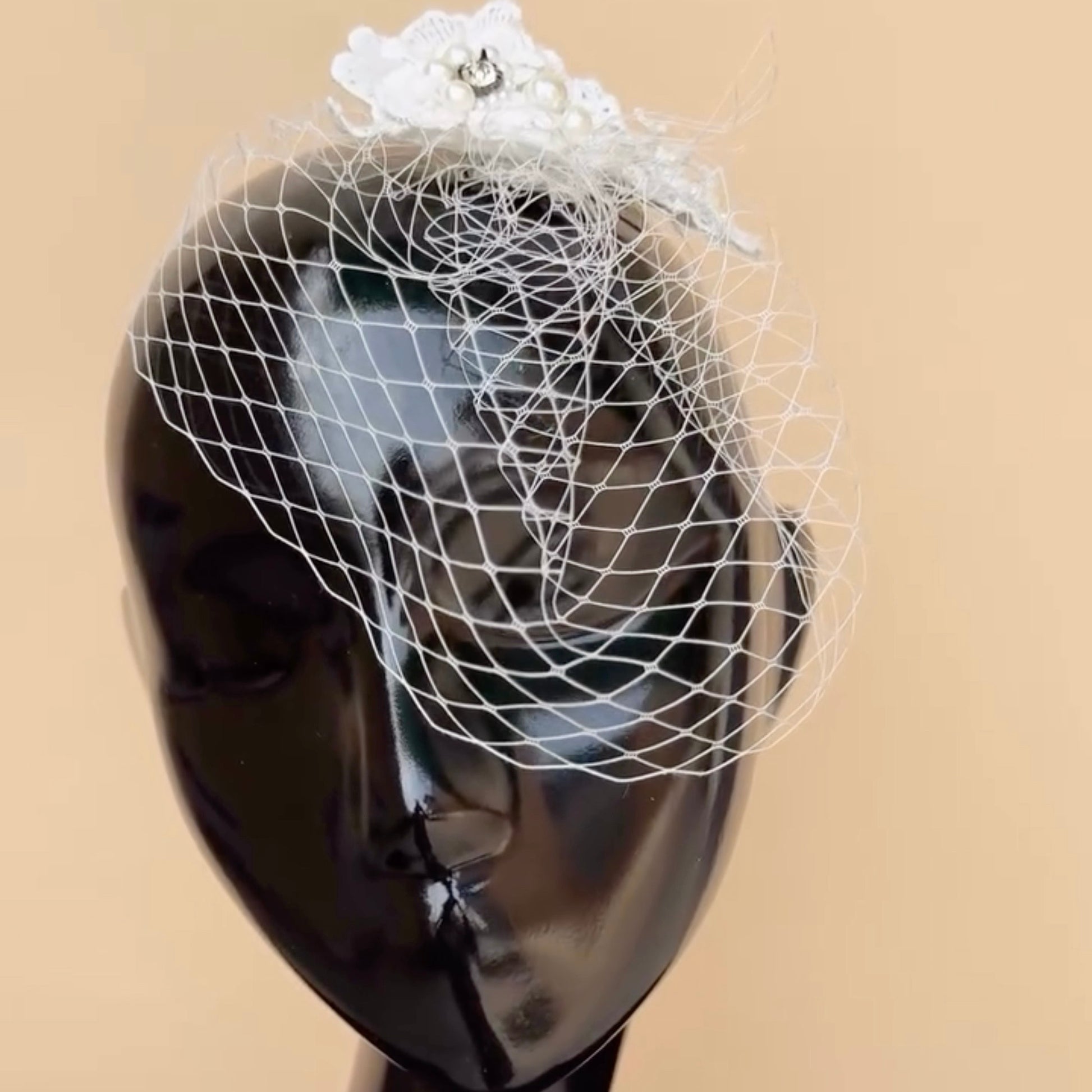 White Lace Birdcage Veil Fascinator