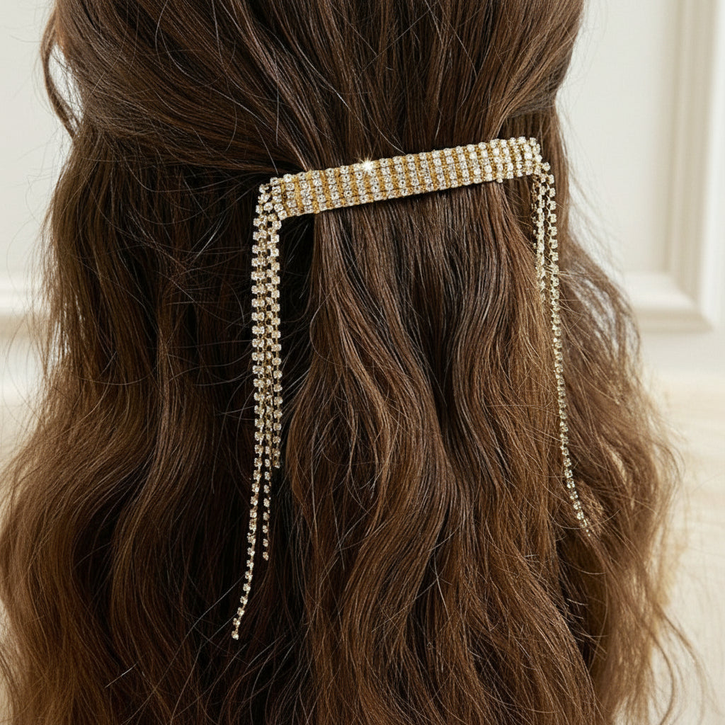 Crystal Rhinestone Tassel Barratte Clip