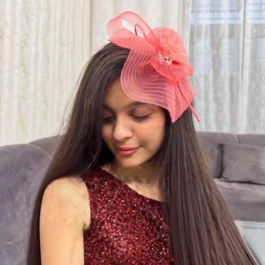 Coral Elegance Fascinator Hat