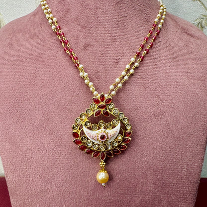 Regal Crescent Kundan Necklace Set with Ivory & Pink Enamel | Festive Jewelry on Sale