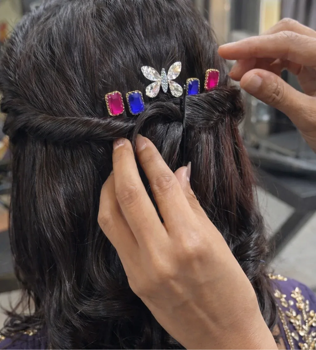 Ruby, Sapphire & Crystal Butterfly Hair Pin Set