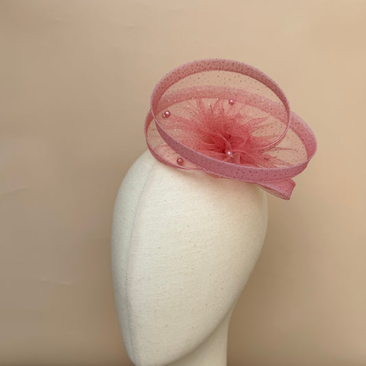 Gilded Enchantment Golden Sparkle Peach Fascinator Hat