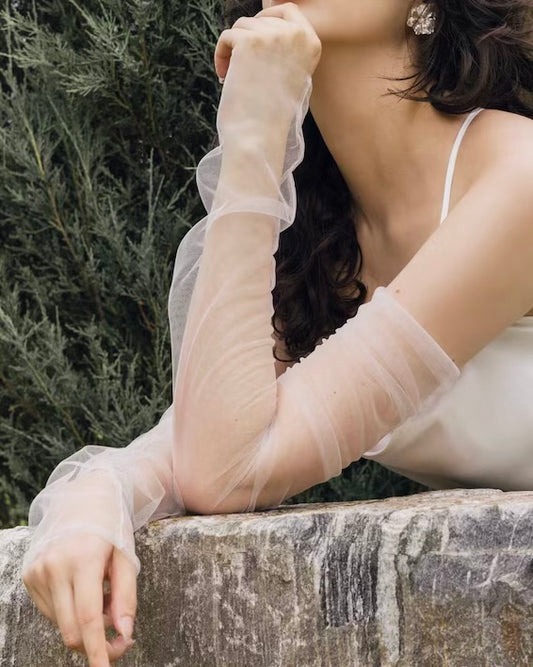 White Sheer Mesh Sleeve Gloves – Elegant Opera Style