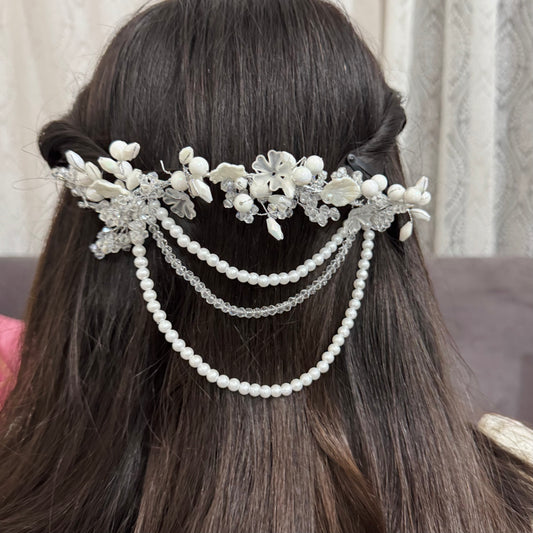 Royal Grace Drape Hairpiece | Pearl & Crystal Floral Bridal Hair Accessory