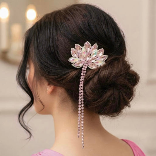 Crystal Blossom Hair Pin with Rhinestone Tassel