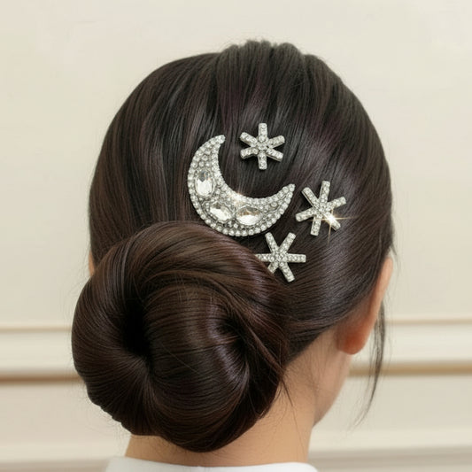 Celestial Sparkle Hair Pin Set – Moon & Stars