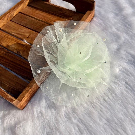 Light Green Ruffled Fascinator Hair Clip