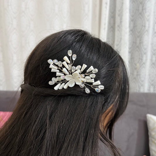 Pearl Petal Spark Hairpin | Elegant Bridal Hair Accessory with Crystals