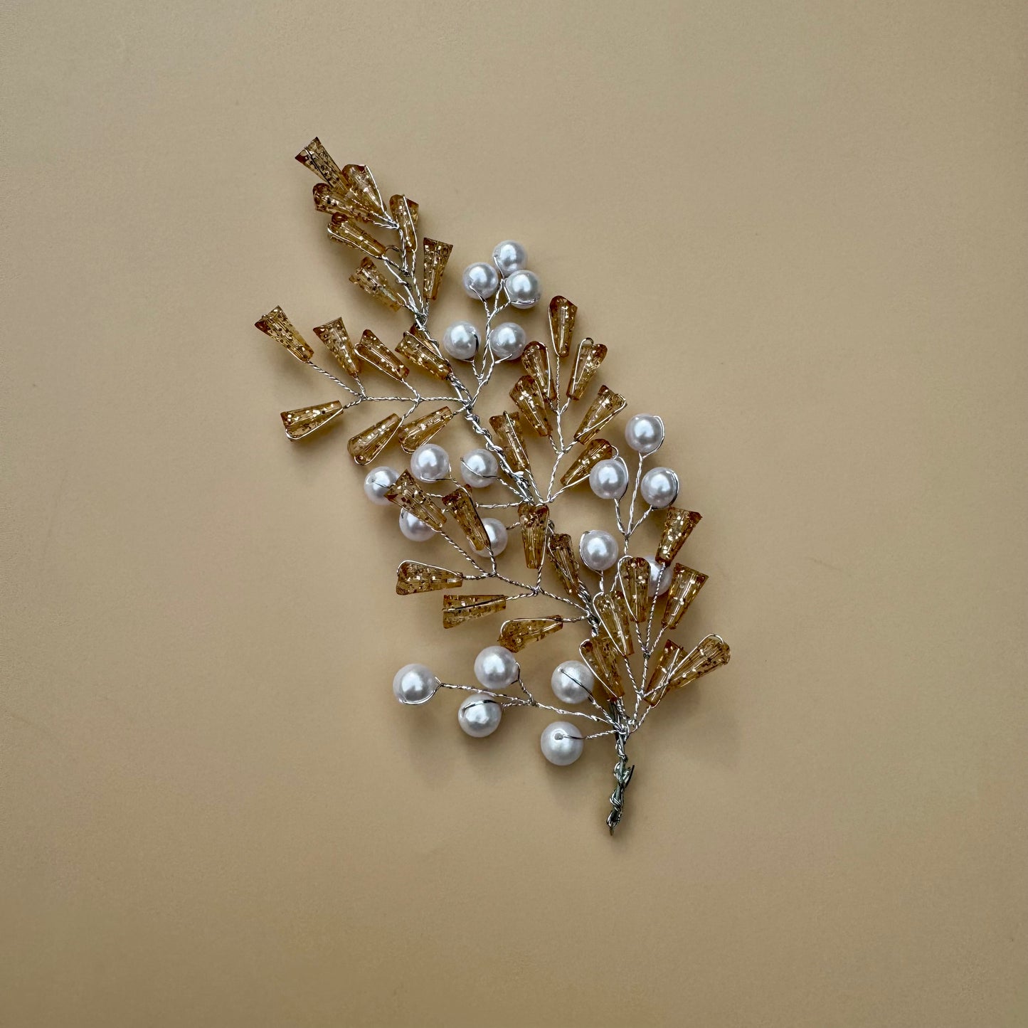 Golden Crystal & Pearl Hair Vine