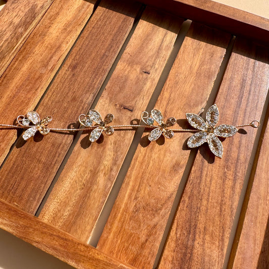Golden Blossom Butterfly & Flower Hair Vine