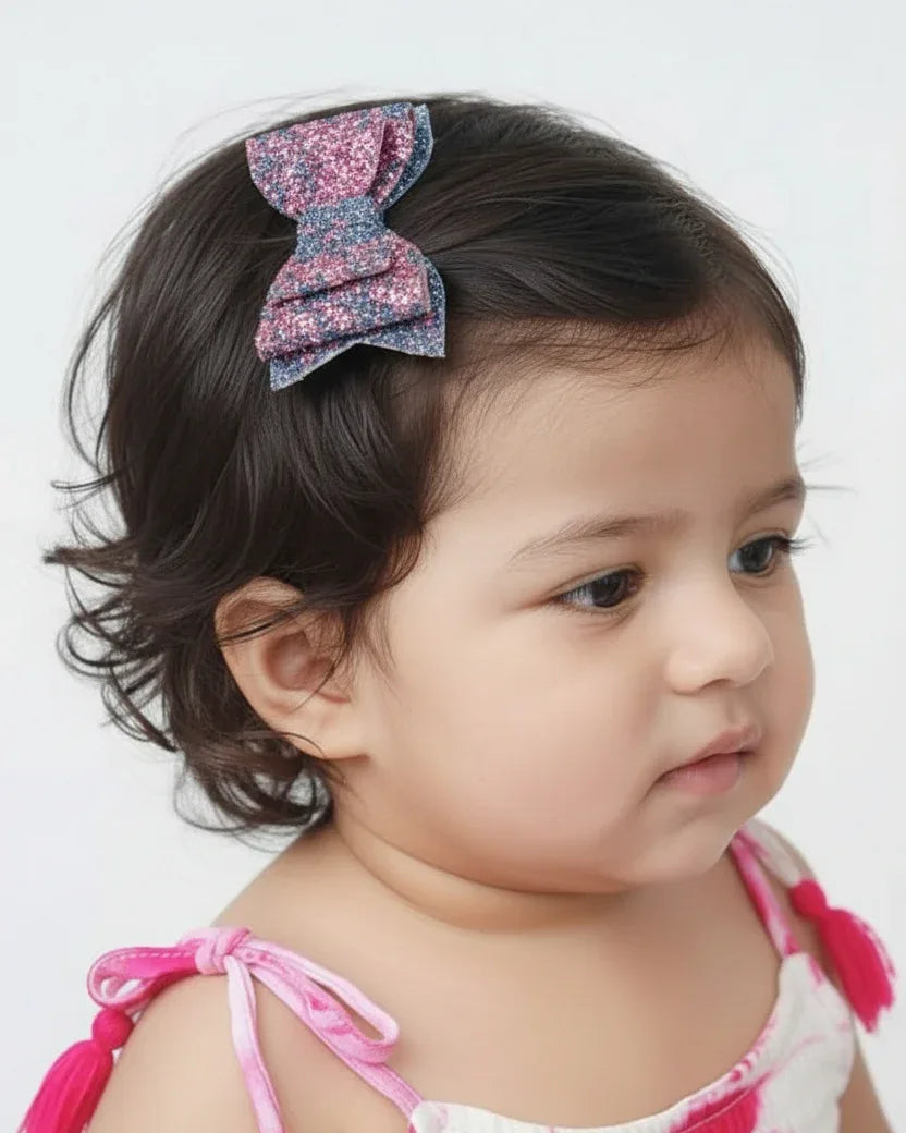 Multicoloured Glitter Bow Hair Clip for toddler girls