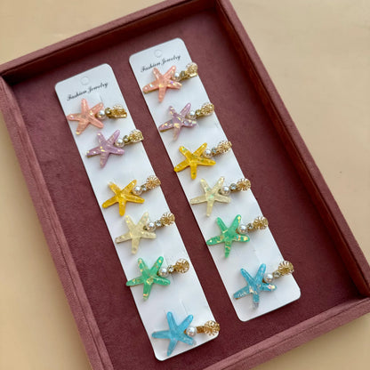 Resin Starfish Pearl Charm Hair Clip – 6 Color Options