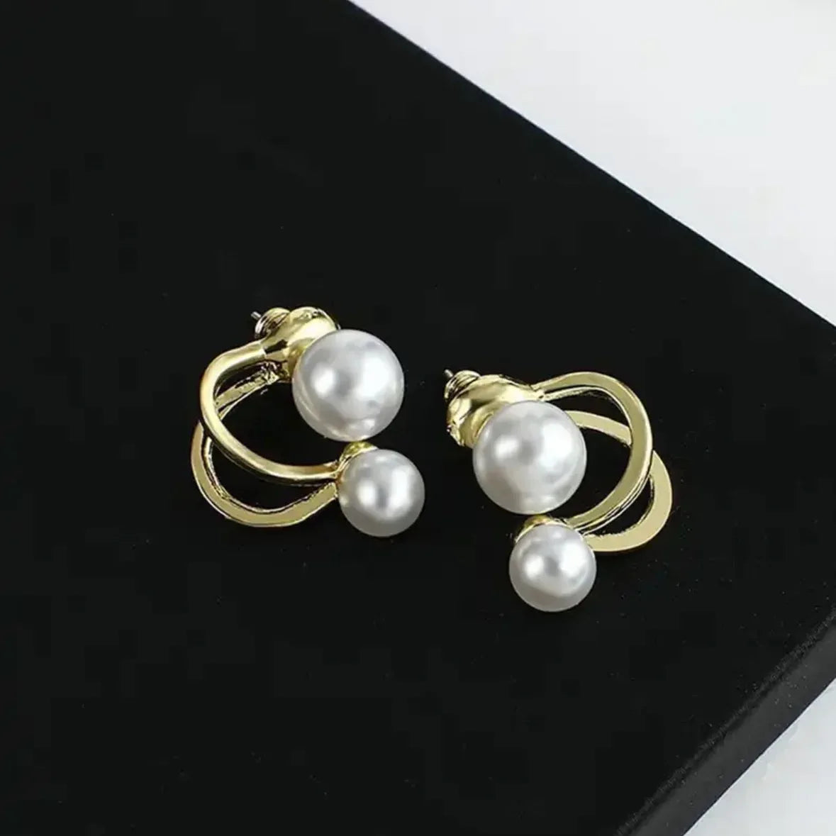 Pearl Contemporary Stud Earrings – Gold Plated Brass