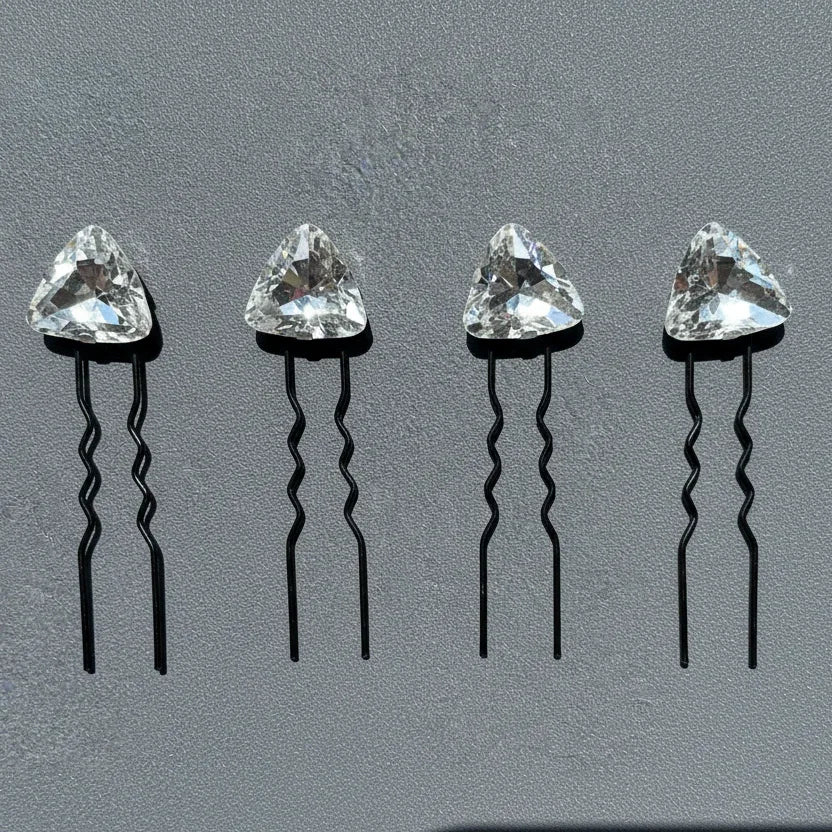 Triangle-Cut Crystal Hair Pin - Set of 4