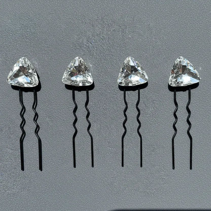 Triangle-Cut Crystal Hair Pin - Set of 4