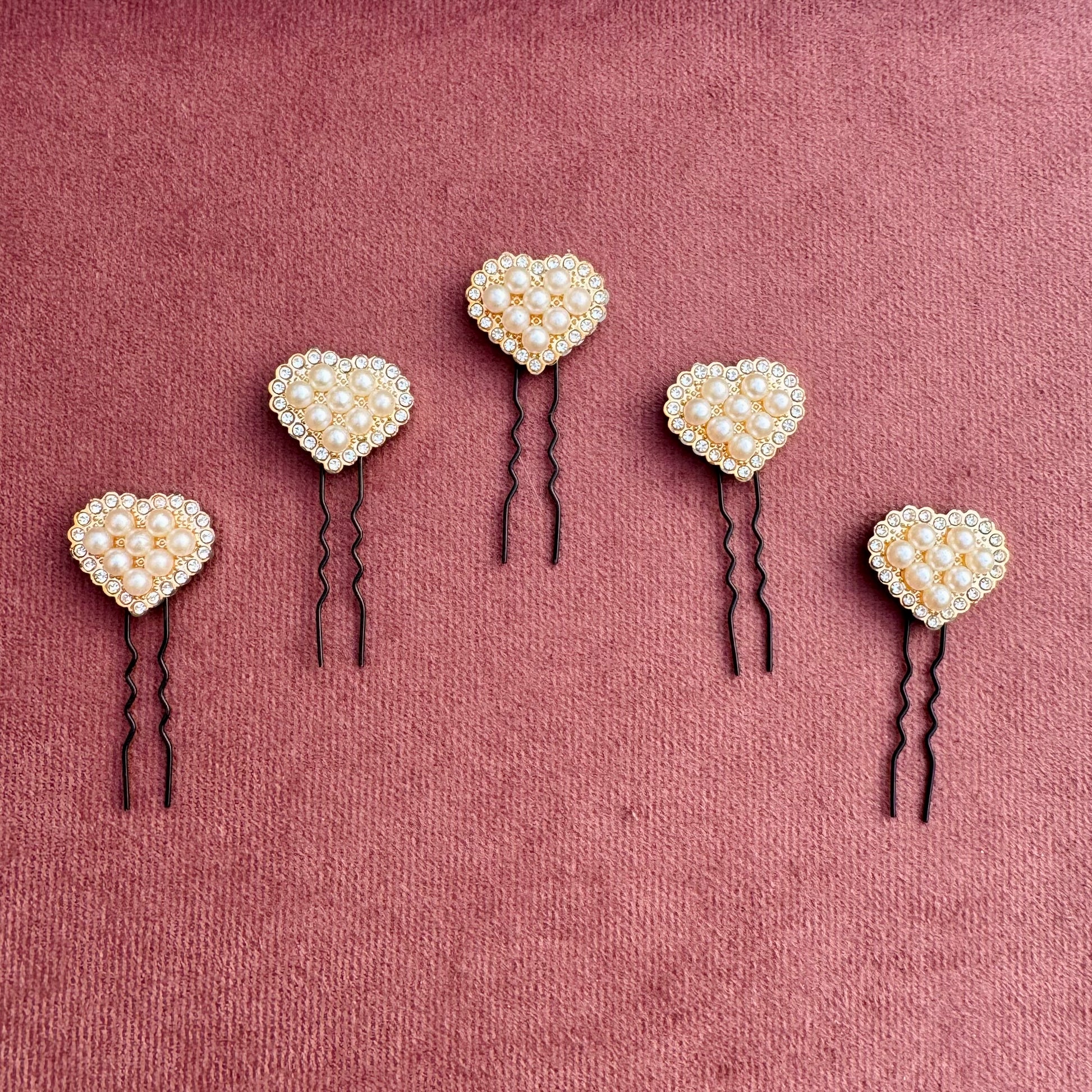 Pearl Cluster Heart Hair Pin Set