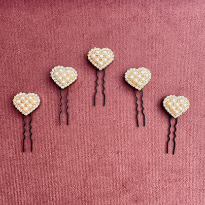 Pearl Cluster Heart Hair Pin Set